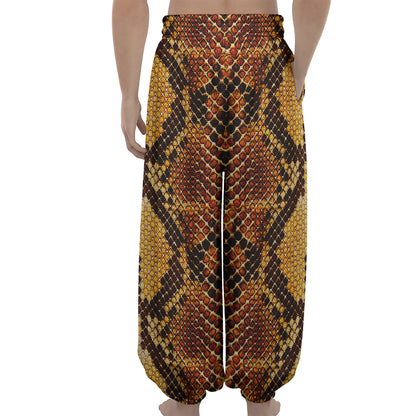 Yellow And Brown Snakeskin Print Lantern Pants
