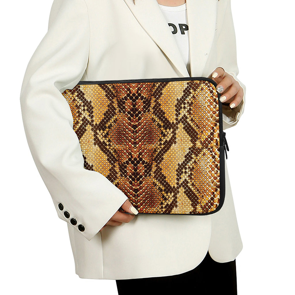 Yellow And Brown Snakeskin Print Laptop Sleeve