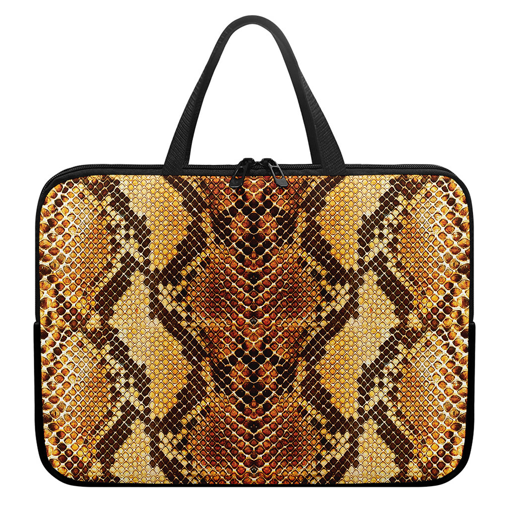 Yellow And Brown Snakeskin Print Laptop Sleeve With Handle