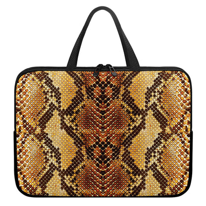 Yellow And Brown Snakeskin Print Laptop Sleeve With Handle