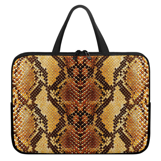 Yellow And Brown Snakeskin Print Laptop Sleeve With Handle