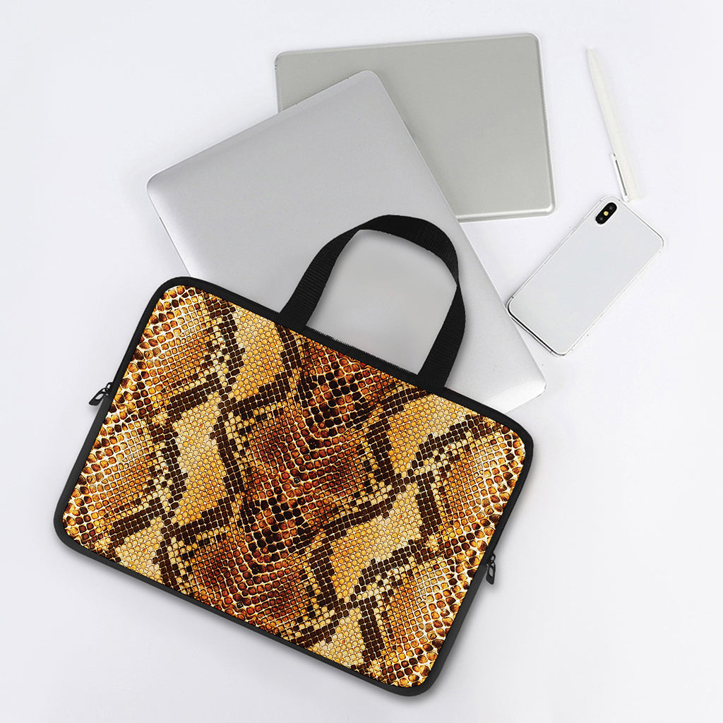 Yellow And Brown Snakeskin Print Laptop Sleeve With Handle