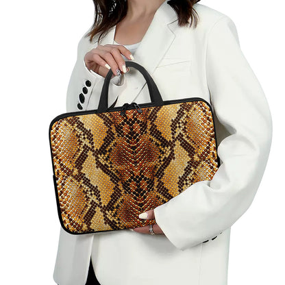 Yellow And Brown Snakeskin Print Laptop Sleeve With Handle