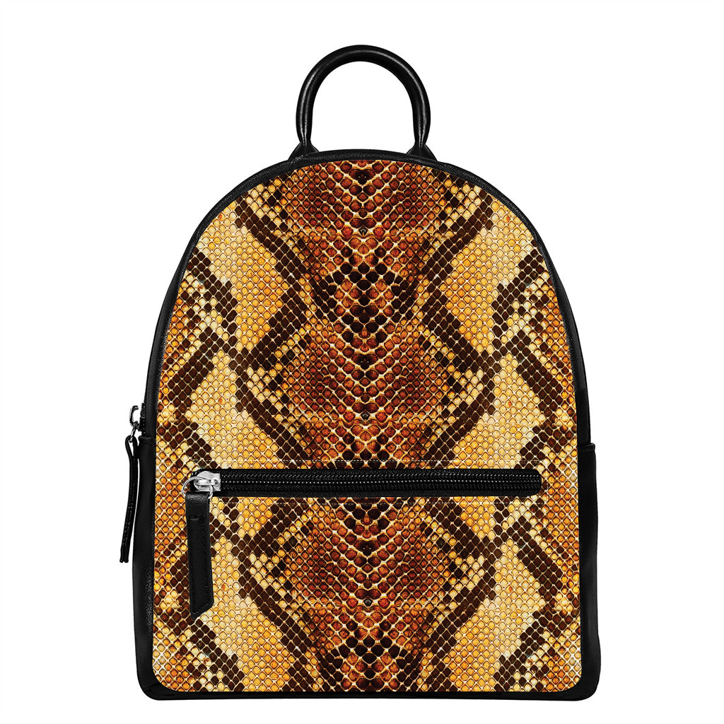 Yellow And Brown Snakeskin Print Leather Backpack