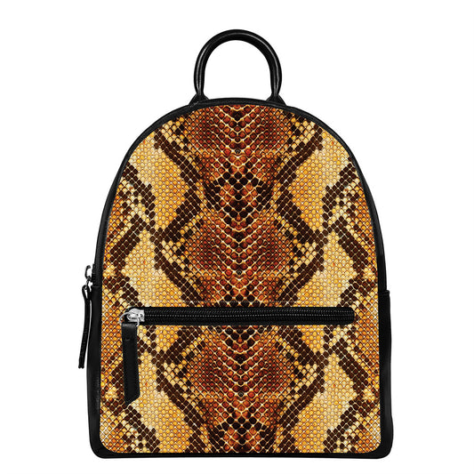 Yellow And Brown Snakeskin Print Leather Backpack