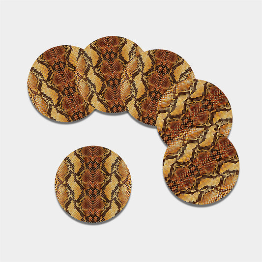 Yellow And Brown Snakeskin Print Leather Coaster Set