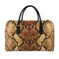 Yellow And Brown Snakeskin Print Leather Duffel Bag