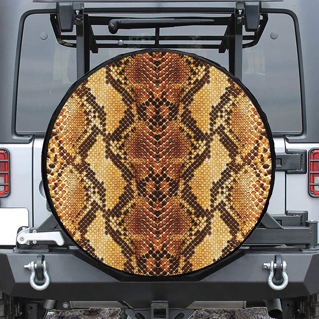 Yellow And Brown Snakeskin Print Leather Spare Tire Cover