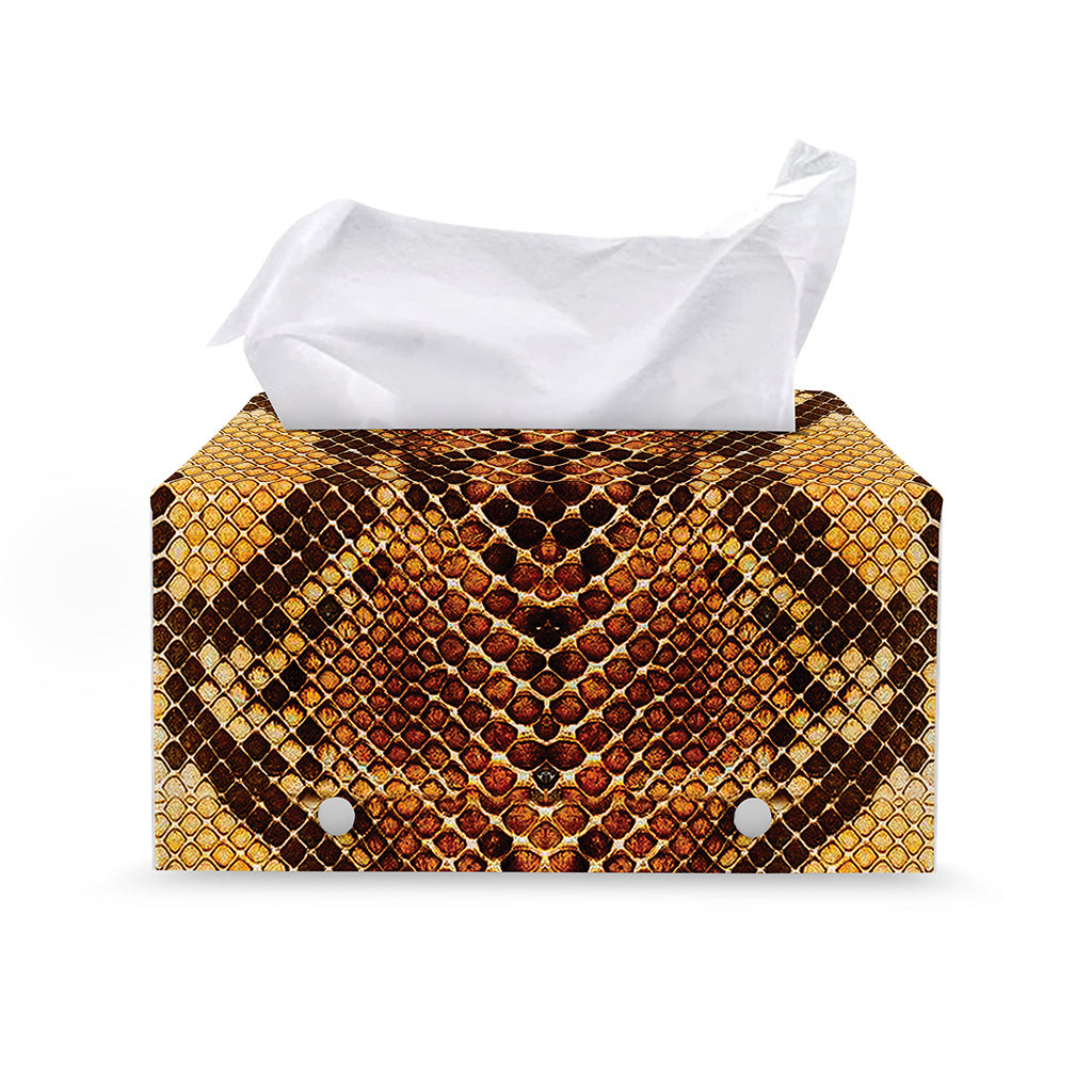 Yellow And Brown Snakeskin Print Leather Tissue Box Cover