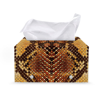 Yellow And Brown Snakeskin Print Leather Tissue Box Cover