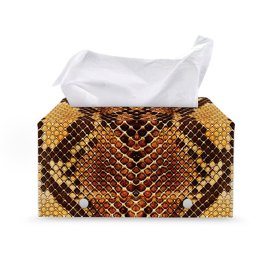 Yellow And Brown Snakeskin Print Leather Tissue Box Cover