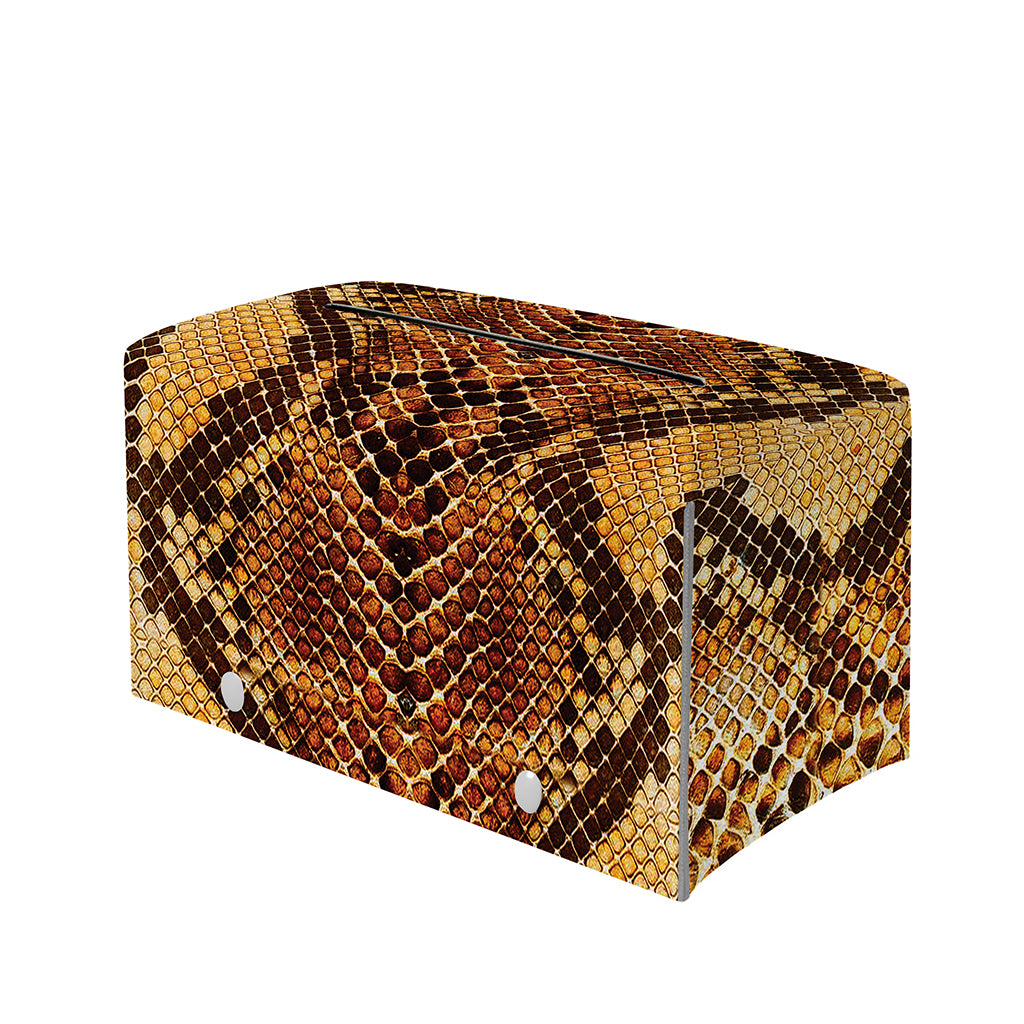 Yellow And Brown Snakeskin Print Leather Tissue Box Cover