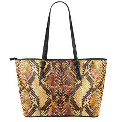 Yellow And Brown Snakeskin Print Leather Tote Bag