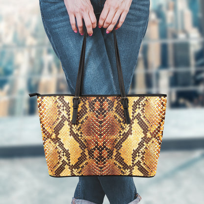 Yellow And Brown Snakeskin Print Leather Tote Bag
