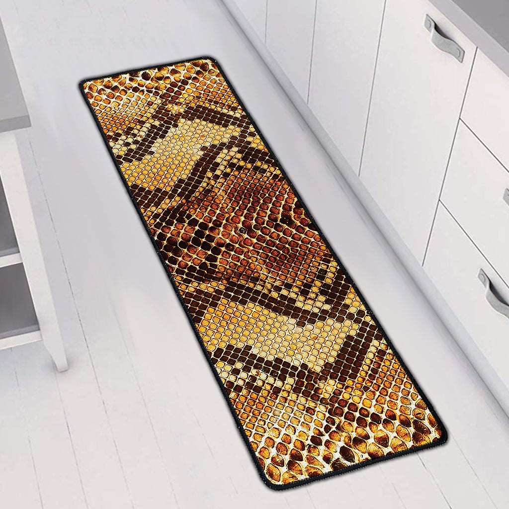 Yellow And Brown Snakeskin Print Long Kitchen Mat