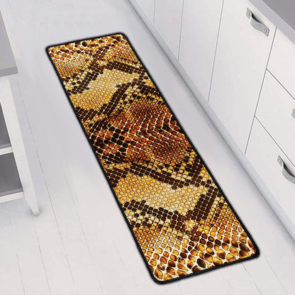 Yellow And Brown Snakeskin Print Long Kitchen Mat