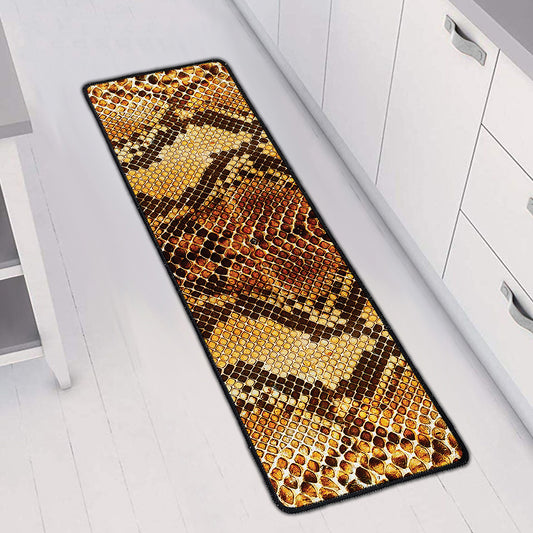 Yellow And Brown Snakeskin Print Long Kitchen Mat