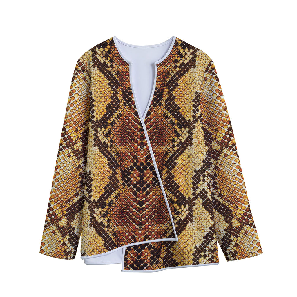 Yellow And Brown Snakeskin Print Long Sleeve Short Coat