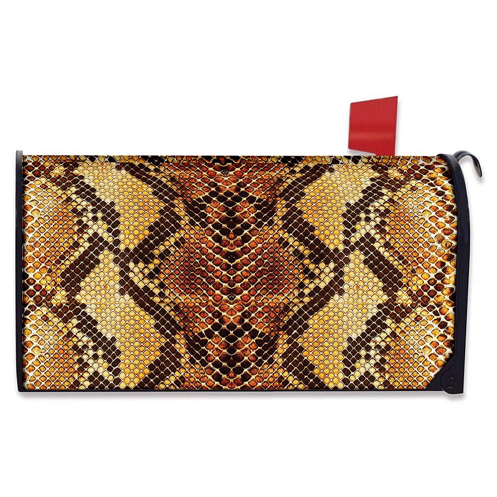 Yellow And Brown Snakeskin Print Mailbox Cover