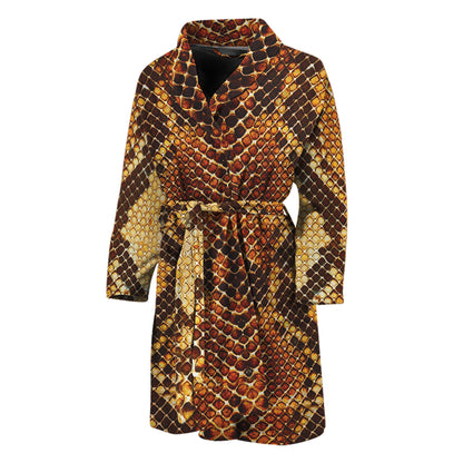 Yellow And Brown Snakeskin Print Men's Bathrobe