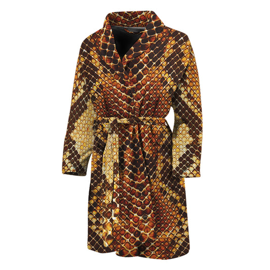 Yellow And Brown Snakeskin Print Men's Bathrobe