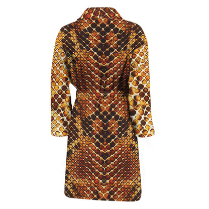 Yellow And Brown Snakeskin Print Men's Bathrobe