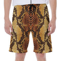 Yellow And Brown Snakeskin Print Men's Beach Shorts