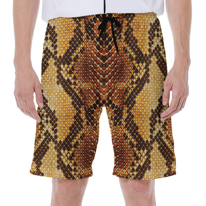Yellow And Brown Snakeskin Print Men's Beach Shorts