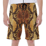 Yellow And Brown Snakeskin Print Men's Beach Shorts