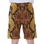 Yellow And Brown Snakeskin Print Men's Beach Shorts