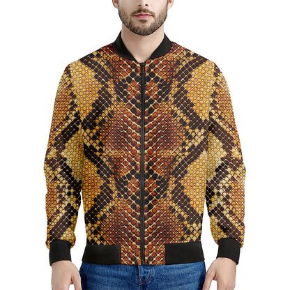 Yellow And Brown Snakeskin Print Men's Bomber Jacket
