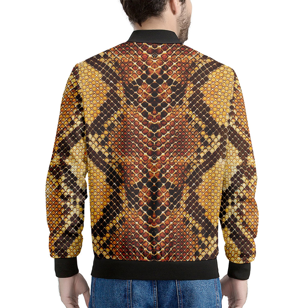 Yellow And Brown Snakeskin Print Men's Bomber Jacket