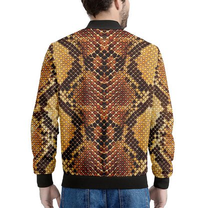 Yellow And Brown Snakeskin Print Men's Bomber Jacket