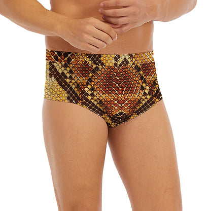 Yellow And Brown Snakeskin Print Men's Briefs