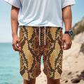 Yellow And Brown Snakeskin Print Men's Cargo Shorts