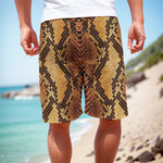Yellow And Brown Snakeskin Print Men's Cargo Shorts