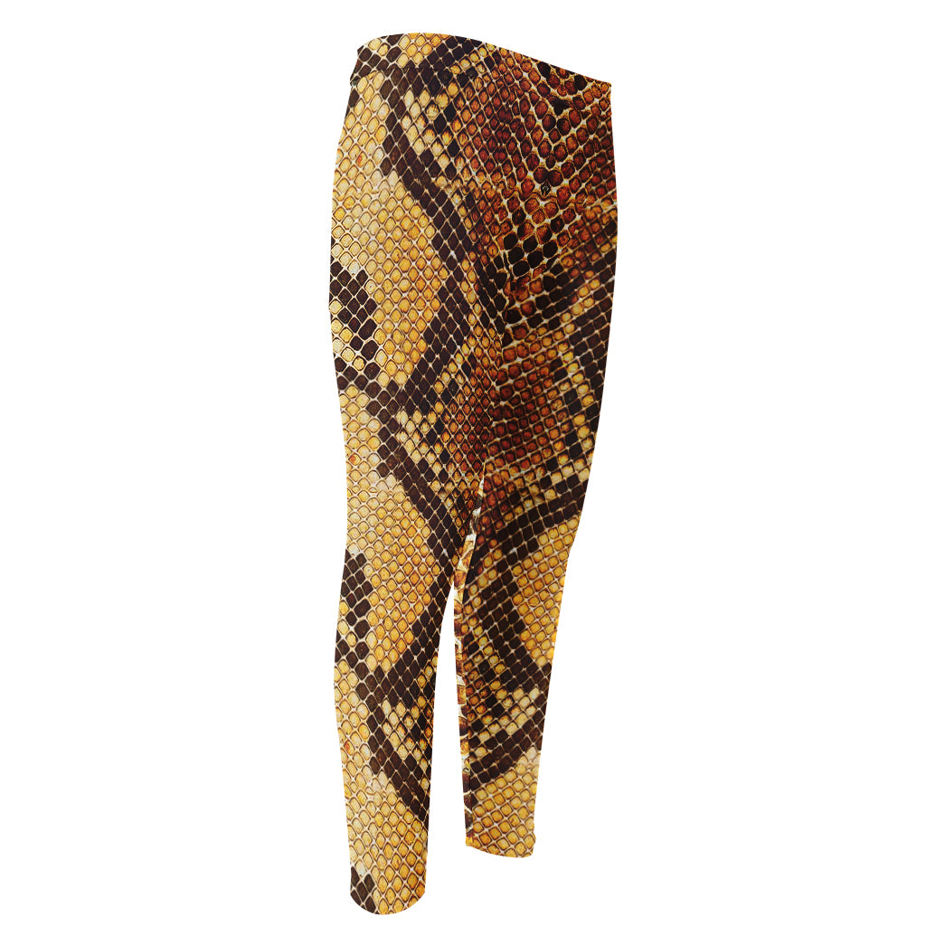 Yellow And Brown Snakeskin Print Men's Compression Pants