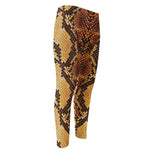 Yellow And Brown Snakeskin Print Men's Compression Pants