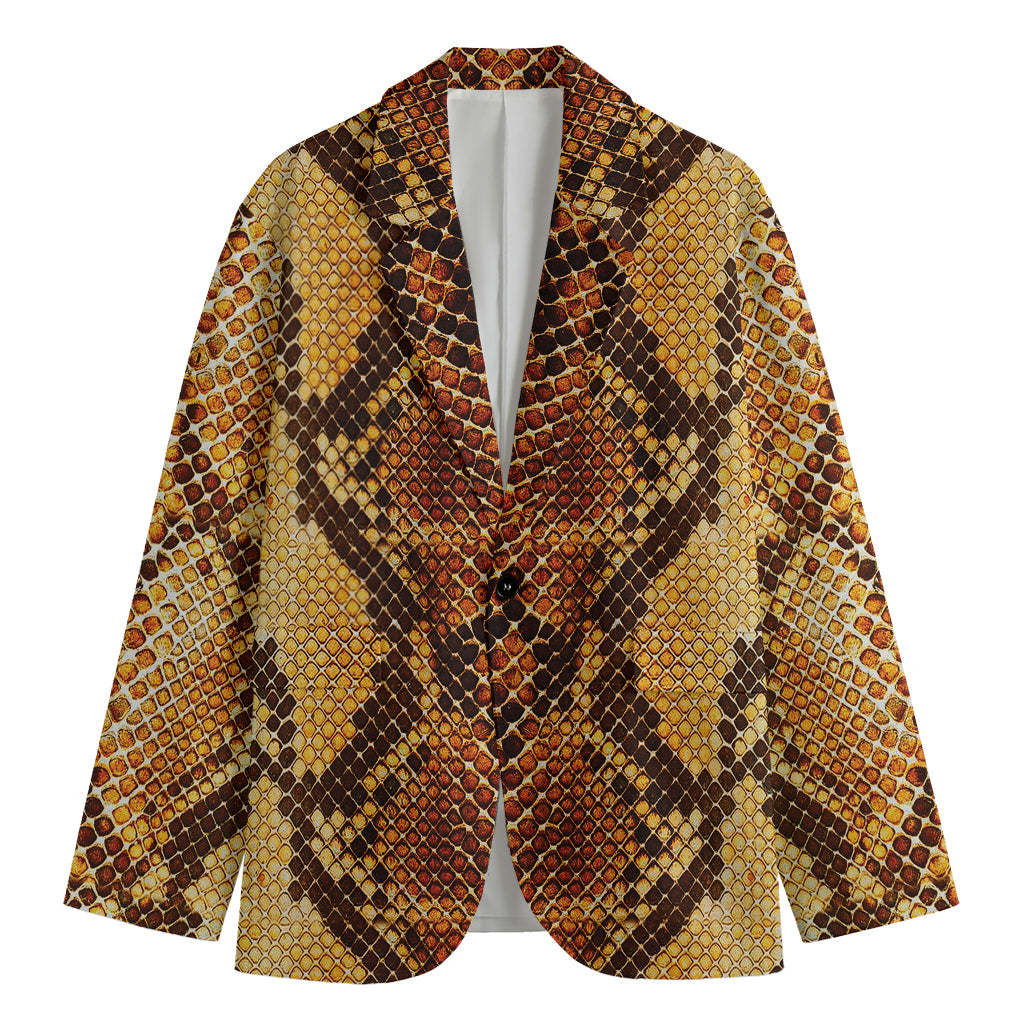 Yellow And Brown Snakeskin Print Men's Cotton Blazer