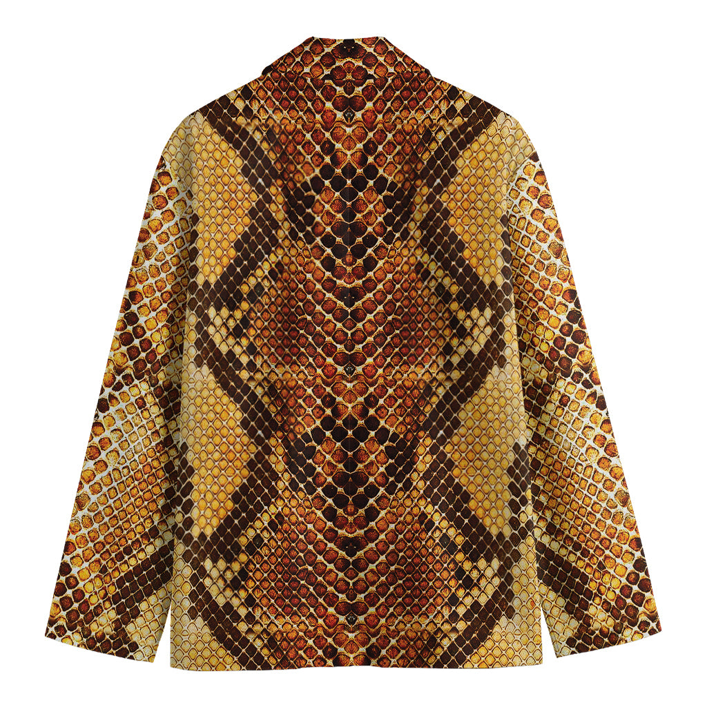 Yellow And Brown Snakeskin Print Men's Cotton Blazer