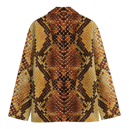 Yellow And Brown Snakeskin Print Men's Cotton Blazer