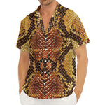 Yellow And Brown Snakeskin Print Men's Deep V-Neck Shirt