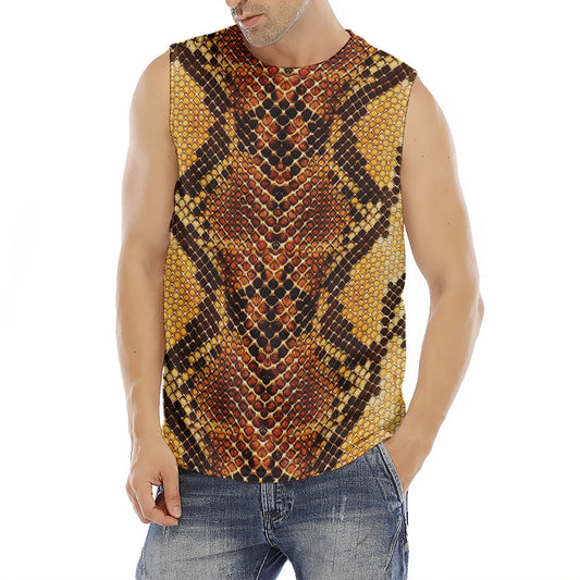 Yellow And Brown Snakeskin Print Men's Fitness Tank Top