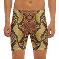Yellow And Brown Snakeskin Print Men's Long Boxer Briefs