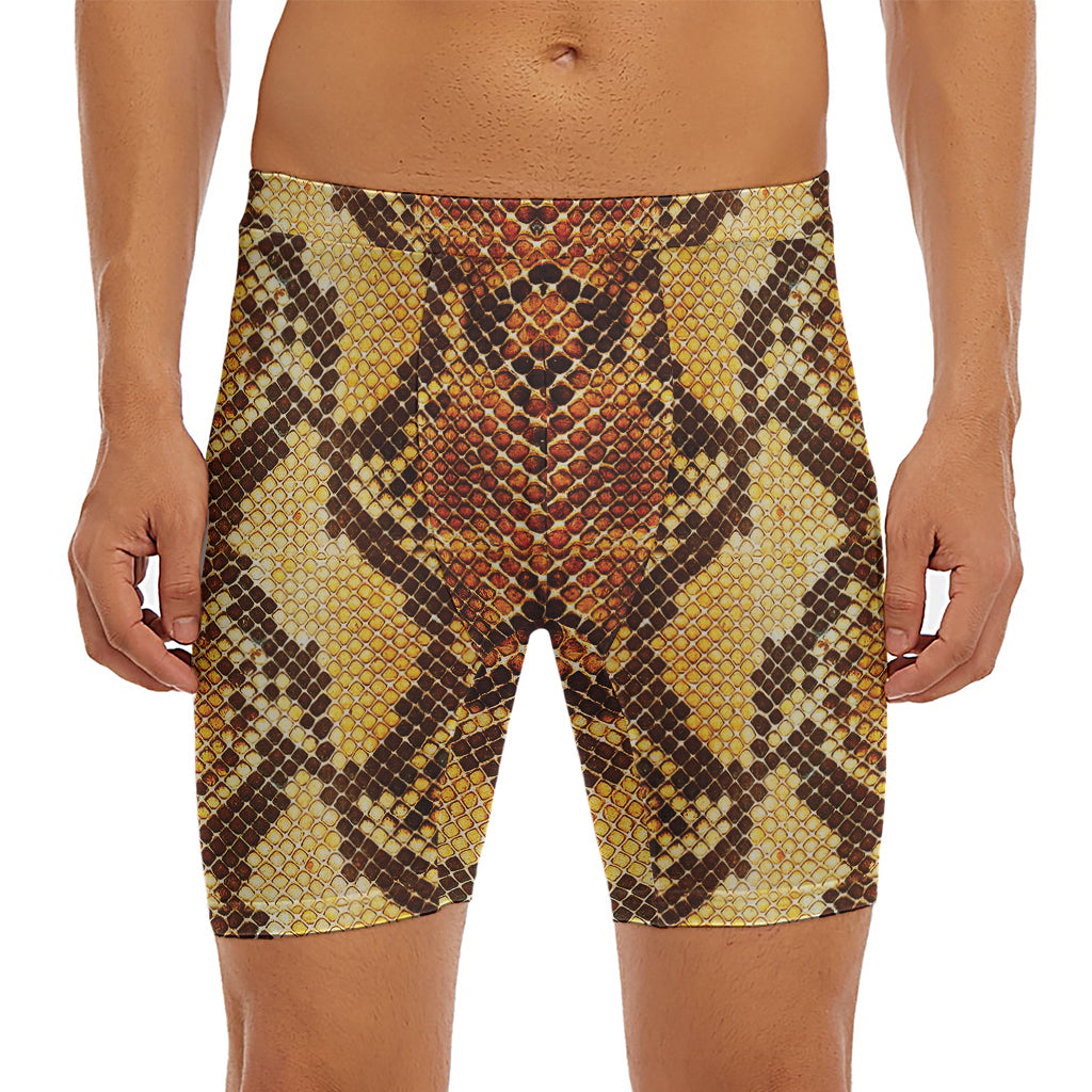 Yellow And Brown Snakeskin Print Men's Long Boxer Briefs
