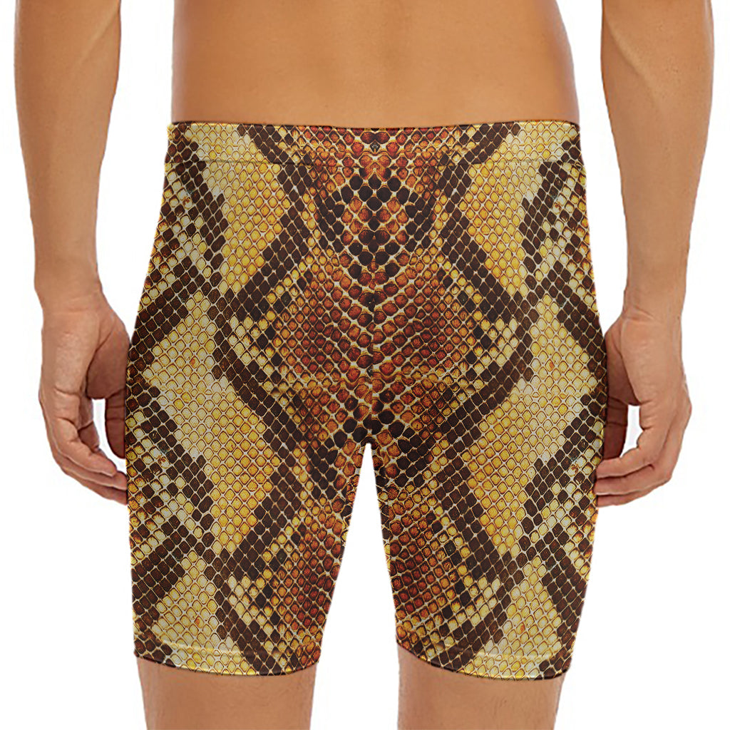 Yellow And Brown Snakeskin Print Men's Long Boxer Briefs