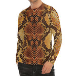Yellow And Brown Snakeskin Print Men's Long Sleeve Rash Guard