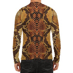 Yellow And Brown Snakeskin Print Men's Long Sleeve Rash Guard