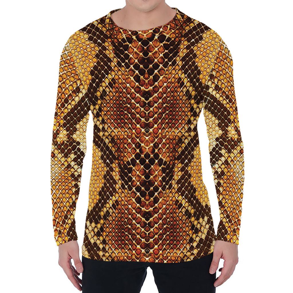 Yellow And Brown Snakeskin Print Men's Long Sleeve T-Shirt
