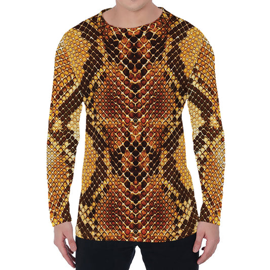 Yellow And Brown Snakeskin Print Men's Long Sleeve T-Shirt
